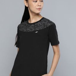 Alcis Women Black & Grey Solid Slim Fit Round Neck T-shirt-picture-3