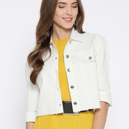 Athena Women White Solid Cropped Denim Jacket-picture-35