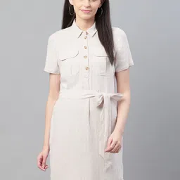 Marks & Spencer Women Beige Solid Shirt Dress-picture-27