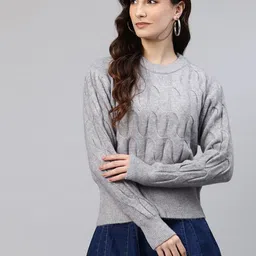One Femme Cable Knit Woollen Pullover-picture-10