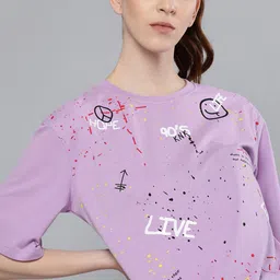 Kook N Keech Women Purple & Black Typography Printed Oversized T-shirt-image-15