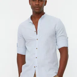 Trendyol Men Blue Solid Pure Cotton Casual Shirt-picture-47