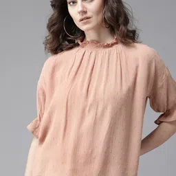 Roadster Women Dusty Pink Self Design Top-image-30