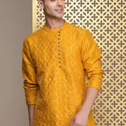 House of Pataudi Ethnic Motifs Embroidered Regular Sequinned Jashn Kurta with Churidar image 1