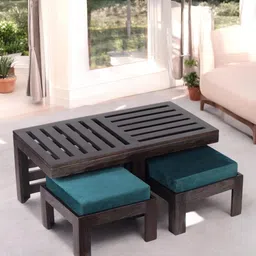 Ikiriya Black Textured Wooden Coffee Table and Stool With Cushion-picture-25