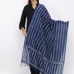 SOUNDARYA Navy Blue Block Printed Pure Cotton Dupatta-picture-29