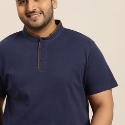 Sztori Men Plus Size Navy Blue Solid Mandarin Collar T-Shirt-picture-4