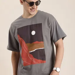HERE&NOW Printed Relaxed Fit Drop-Shoulder Sleeves Pure Cotton T-shirt-picture-12