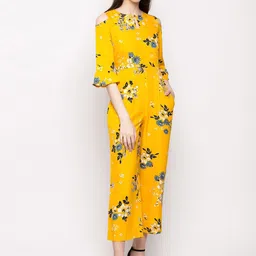 Slenor Women Yellow & Off-White Printed Basic Jumpsuit-image-84