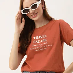 Mast & Harbour Women Typography Printed Pure Cotton T-shirt-image-53