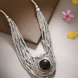 Bamboo Tree Jewels Oxidized Black & Silver-Toned Handcrafted Necklace-picture-28