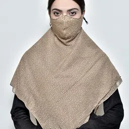 SWAYAM Women Beige & Brown Printed 3-Ply Reusable Adjustable Face Mask With Scarf-picture-11