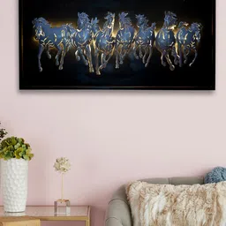 eCraftIndia Silver 7 Running Horses Wall Hanging with LED-image-21