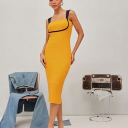 STREET 9 Women Shoulder Straps Ribbed Bodycon Midi Dress-picture-3