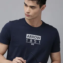 Arrow Men Navy Blue Brand Logo Printed Pure Cotton T-shirt-picture-19