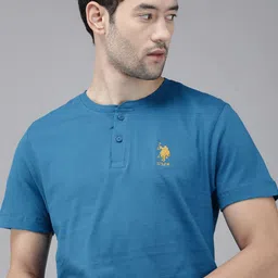 U.S. Polo Assn. Men Blue Printed Henley Collar Lounge T-shirt-picture-50