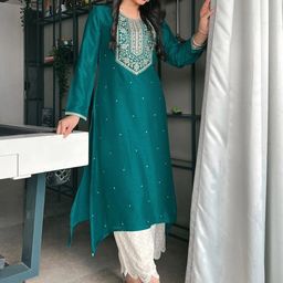 Libas Floral Yoke Design Round Neck Sequinned A-Line Kurta-picture-20