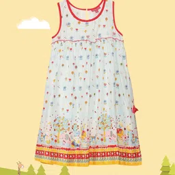 Biba Girls White & Red Floral Print Cotton A-Line Dress-picture-34