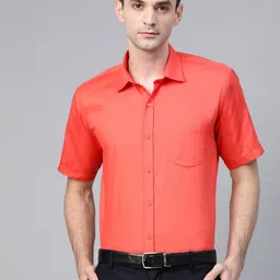 MANQ Men Coral Orange Semi-Slim Fit Solid Formal Shirt-picture-16
