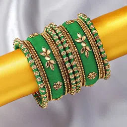 Peora Women Set of 18 Gold-Plated Kundan Studded Bangles-image-89