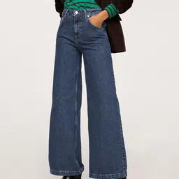 MANGO Women Blue Pure Cotton Wide Leg High-Rise Jeans-picture-22
