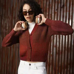 High Star Women Crop Boxy Fit Ombre Yarn Sweater Cardigan-picture-11