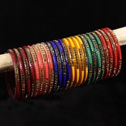 NMII Set of 24 Zircon Gemstone-Studded Glass Bangles-picture-40