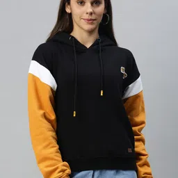 Campus Sutra Women Black Solid Hooded Pullover Sweatshirt-picture-24