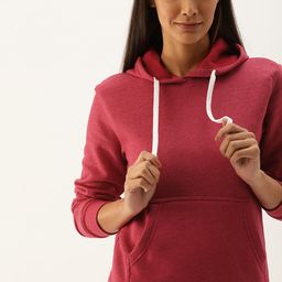 Campus Sutra Women Maroon Solid Hooded Sweatshirt-picture-46