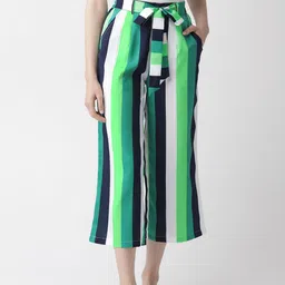 MISH Women Green & White Comfort Loose Fit Striped Culottes-picture-28
