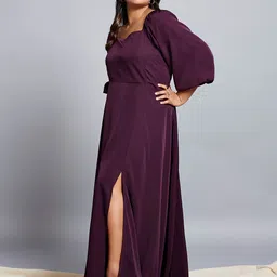 Globus Gloplus Square Neck Bishop Sleeves Flared Hem Side Slit A-Line Plus Size Dress image 2