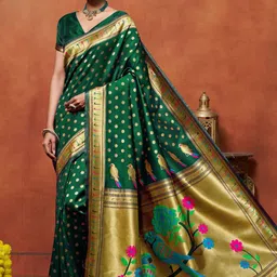 KALINI Woven Design Zari Silk Blend Paithani Saree image 5