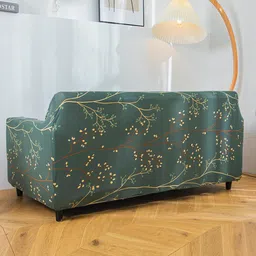 HOUSE OF QUIRK Teal Printed 3-Seater Stretchable Non-Slip Sofa Cover image 5