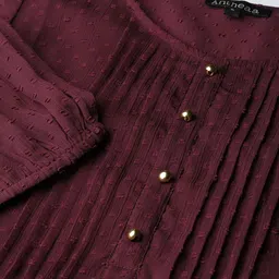 Antheaa Women Maroon Dobby Weave Self Design Top image 5