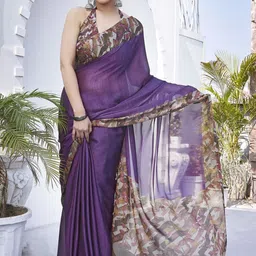 KALINI Floral Printed Saree with Blouse Piece image 3