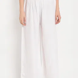 TAG 7 Women Pack Of 2 Green & White Solid Flared Palazzos image 4