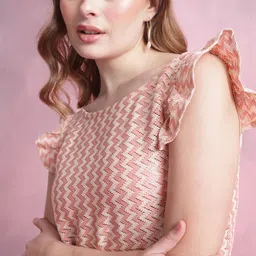 DressBerry Chevron Striped Flutter Sleeve Crochet A-Line Dress image 4