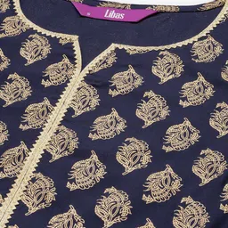 Libas Navy Blue & Golden Ethnic Motif Printed Gotta Patti A-Line Kurti image 5