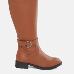 ELLE Women Tan Brown Solid High-Top Block Heel Regular Boots image 2