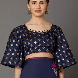 Mitera Navy Blue & Gold-Toned Silk Blend Woven Design Kanjeevaram Saree image 4