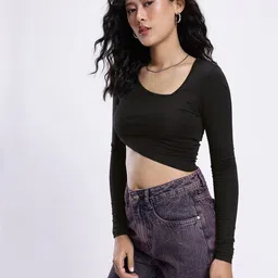 glitchez Asymmetrical Neck Fitted Crop Top image 2