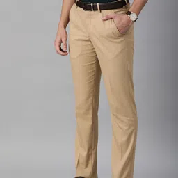 Louis Philippe Men Beige Slim Fit Low-Rise Regular Trousers image 5