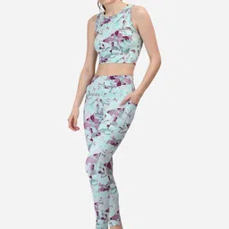 Soie Abstract Printed Sleeveless Sports Tights & Crop Top image 4