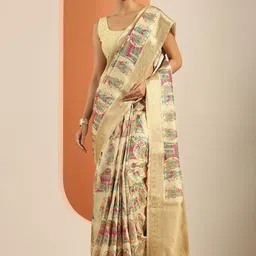 Libas Ethnic Motifs Printed Woven Design Zari Border Saree image 3