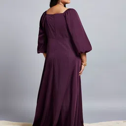Globus Gloplus Square Neck Bishop Sleeves Flared Hem Side Slit A-Line Plus Size Dress image 3