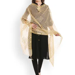 Dupatta Bazaar Beige & Golden Embroidered Cotton Silk Dupatta . image 4