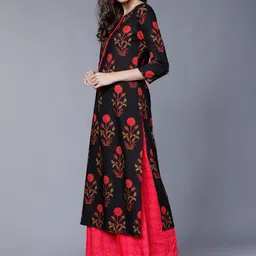 Vishudh Women Black & Orange Printed Kurta with Palazzos image 3