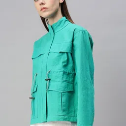 VOXATI Women Sea Green Denim Jacket image 4