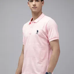 U.S. Polo Assn. Pure Cotton Self Striped Polo Collar Slim Fit T-shirt image 3