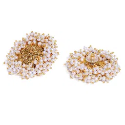 Zaveri Pearls Gold-Toned & White Oversized Studs image 3